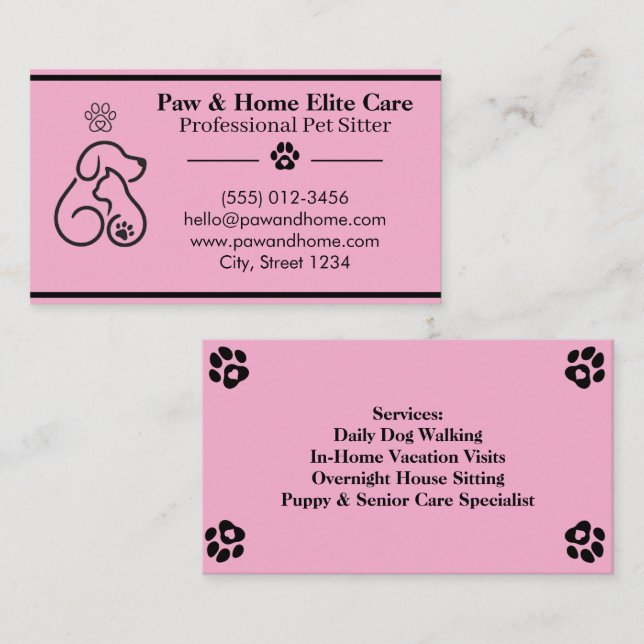 Minimalist Pet Sitter Business Card | Professional Visitkort (Fram/baksida)