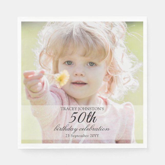 Minimalist Photo 50th Birthday Pappersservett (Framsidan)