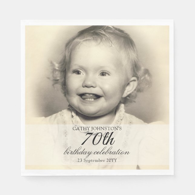 Minimalist Photo 70th Birthday Pappersservett (Framsidan)