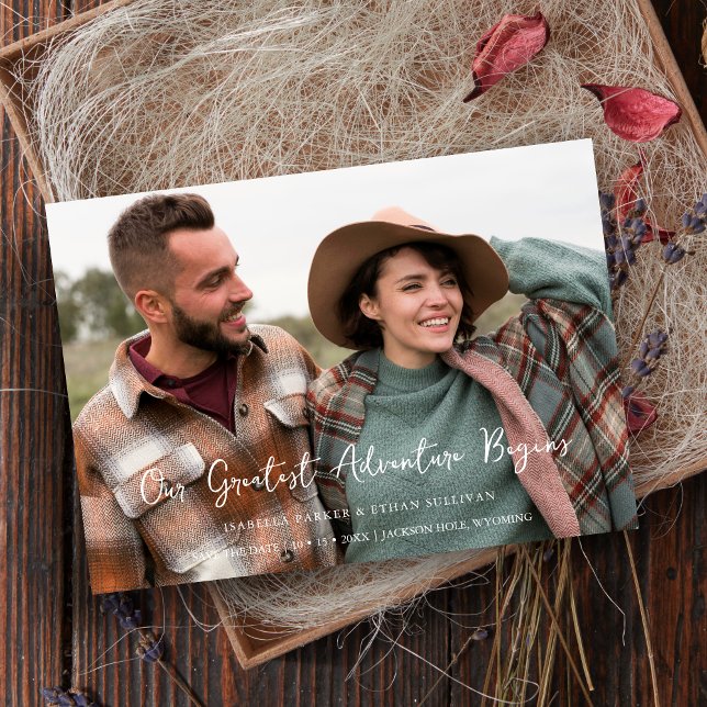  Minimalist Photo Card Modern Calligraphy Wedding Spara Datumet (Minimalist Photo Card Modern Calligraphy Wedding Save the Date Card with Envelope. )