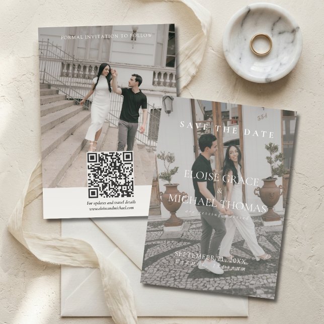 Minimalist Photo Classic QR Code Save The Date  Inbjudningar (Minimalist Photo Classic QR Code Save The Date Invitation)