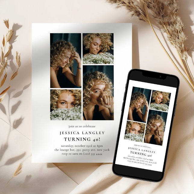 Minimalist Photo Collage 40th Birthday Inbjudningar (Skapare uppladdad)