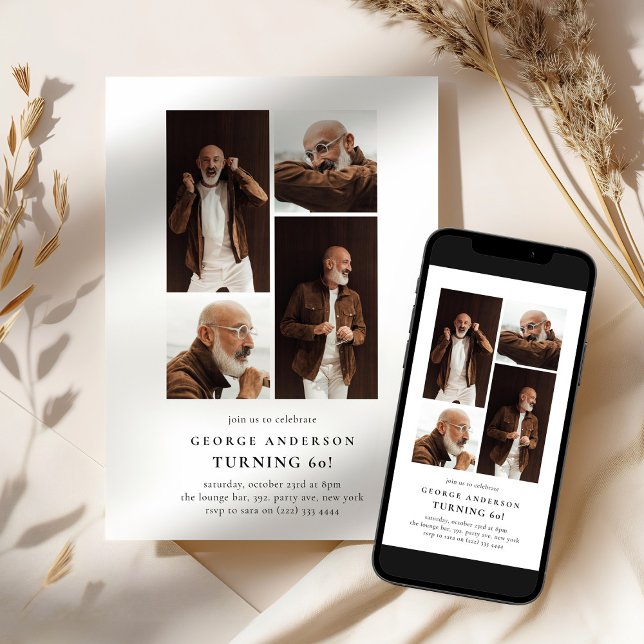 Minimalist Photo Collage 60th Birthday Inbjudningar (Skapare uppladdad)