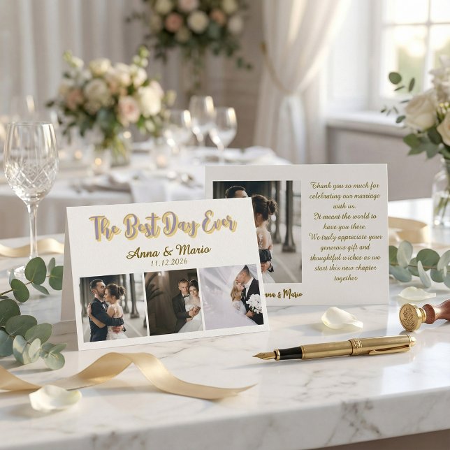 Minimalist Photo Collage Wedding Thank You Card Tack Kort (Skapare uppladdad)