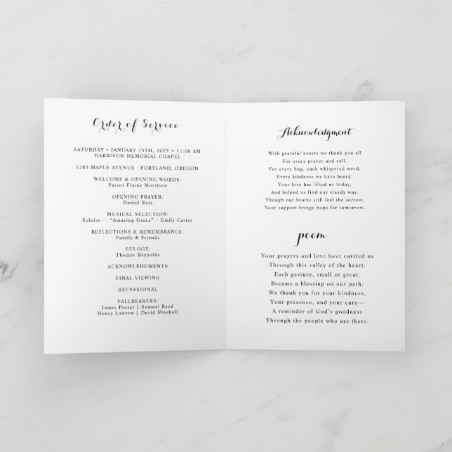 Minimalist Photo Funeral Order of Service Folded  Program (Inuti)
