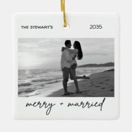 Minimalist Photo Merry & Married Elegant Simple Julgransprydnad Keramik