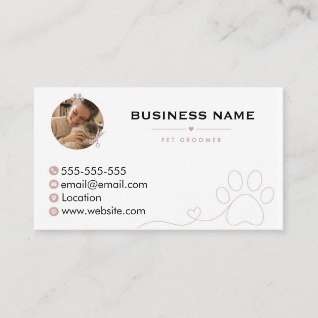 Minimalist Photo Pet Groomer Customizable  Visitkort (Framsida)