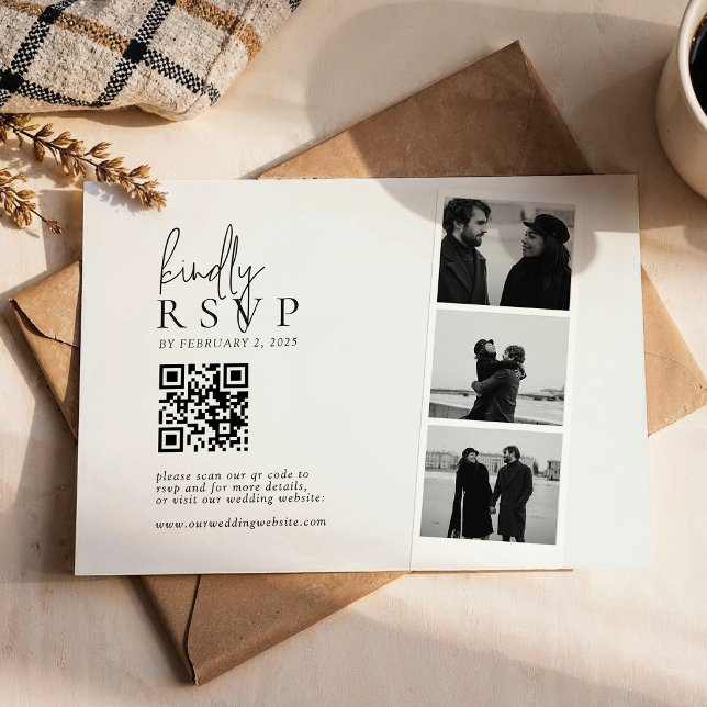 Minimalist Photo Strip QR Code Wedding OSA Kort (Skapare uppladdad)