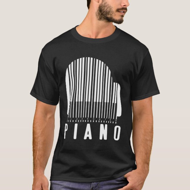 Minimalist Piano Barcode Style Music Lover Humor T Shirt (Framsida)