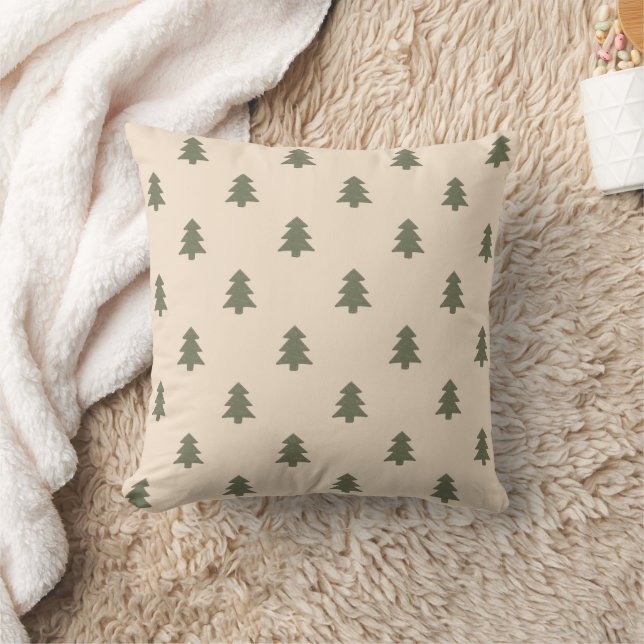 Minimalist Pine Tree Beige Boho Farmhouse Winter Kudde (Filt)