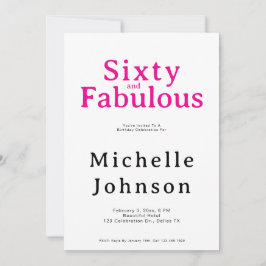 Minimalist Pink 60 & Fabulous 60th Birthday Party Inbjudningar