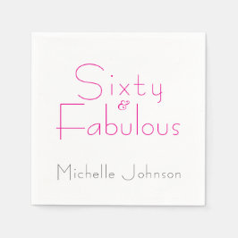 Minimalist Pink 60 & Fabulous 60th Birthday Party Pappersservett