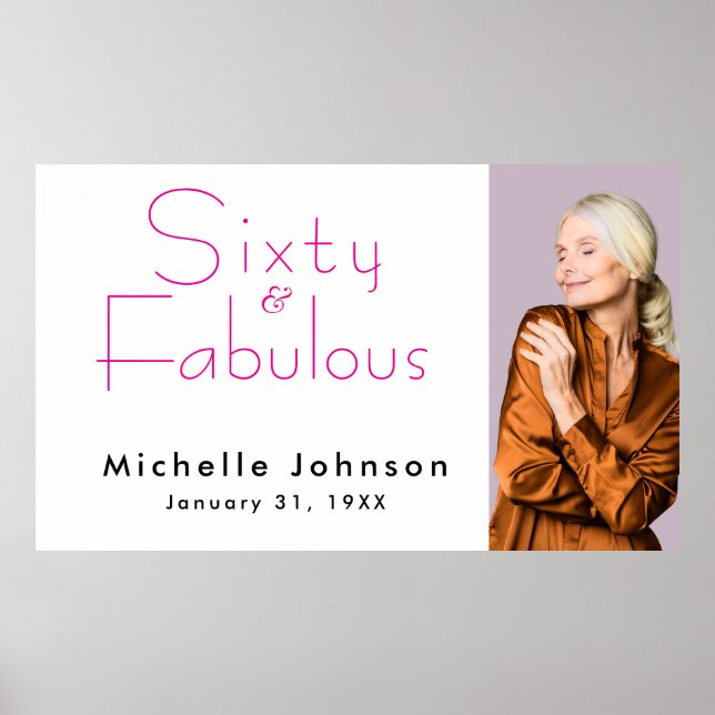 Minimalist Pink 60 & Fabulous 60th Birthday Party Poster (Framsidan)