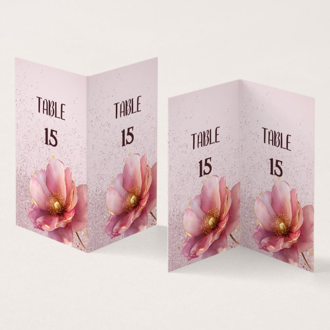 Minimalist Pink and Gold Poppy Wedding Visitkort (In- och utsida)