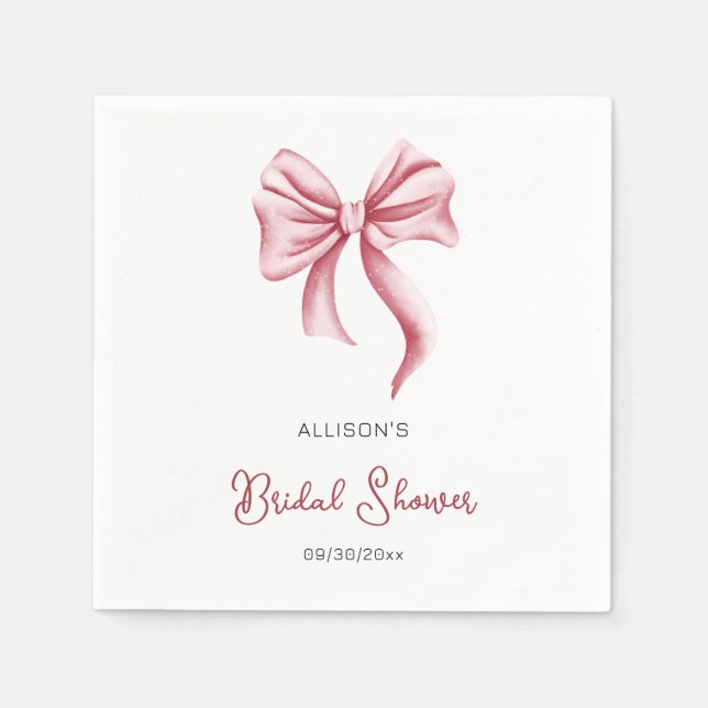 Minimalist Pink Bow Bridal Shower Pappersservett (Framsidan)