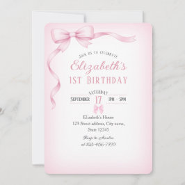 Minimalist Pink Bow First Birthday Invitation Inbjudningar