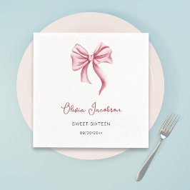 Minimalist Pink Bow Girl Sweet Sixteen Birthday Pappersservett