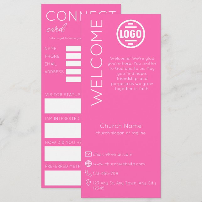 Minimalist Pink Church Connection Card Inbjudningar (Fram/baksida)