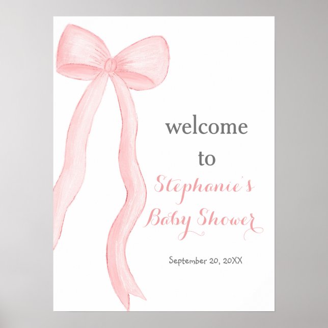 Minimalist Pink Coquette Bow Baby shower Welcome Poster (Framsidan)