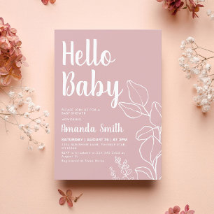Minimalist Pink Eucalyptus Baby Shower  Inbjudningar