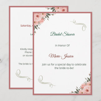 Minimalist Pink Floral Bridal Shower Invitation,  Inbjudningar