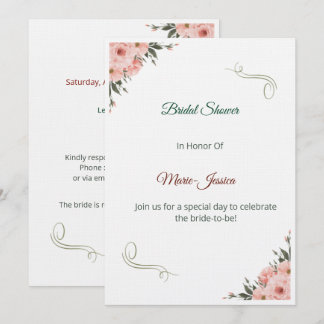 Minimalist Pink Floral Bridal Shower Invitation, Inbjudningar