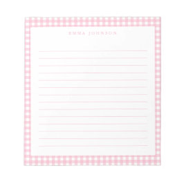 Minimalist Pink Gingham Monogram Lined Anteckningsblock