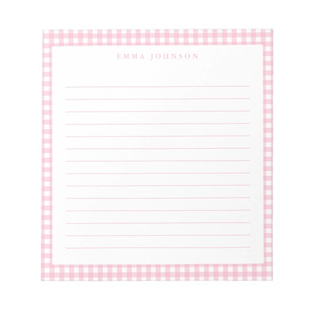 Minimalist Pink Gingham Monogram Lined Anteckningsblock (Framsida)