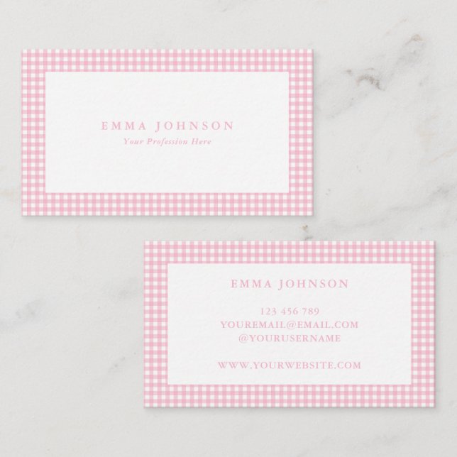 Minimalist Pink Gingham Plaid Visitkort (Fram/baksida)