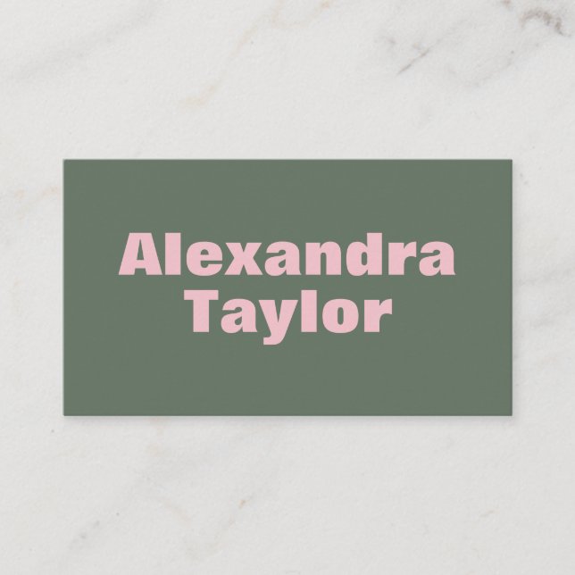 Minimalist Pink Green Aesthetic Personalized Bold Visitkort (Framsida)