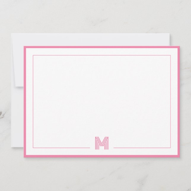 Minimalist Pink Monogram Double Border Stationery Anteckningskort (Framsida)