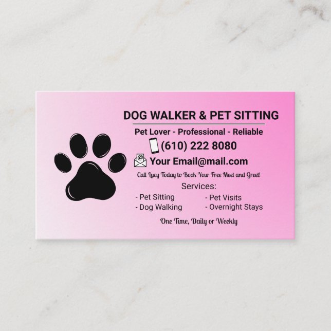 Minimalist Pink Pet Sitter Dog Walker Visitkort (Framsida)