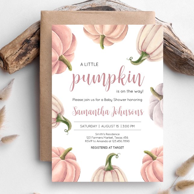 Minimalist Pink Pumpkin Fall Baby Shower Inbjudningar (Pink Pumpkin Baby Shower Invitation )