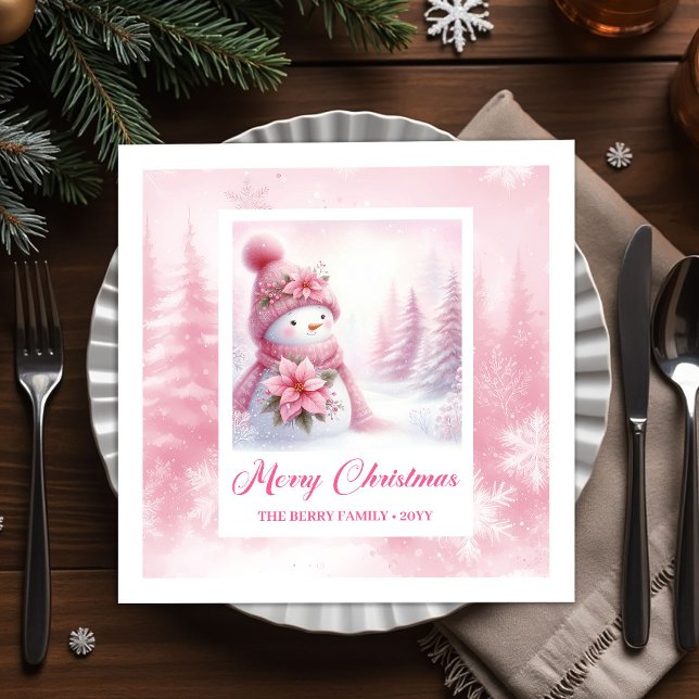 Minimalist Pink Snowman Kids Winter Forest Pinkmas Pappersservett (Minimalist Pink Snowman Kids Winter Forest Pinkmas Christmas Napkins

)