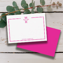 Minimalist Pink Two Border Monogram Note Card Anteckningskort