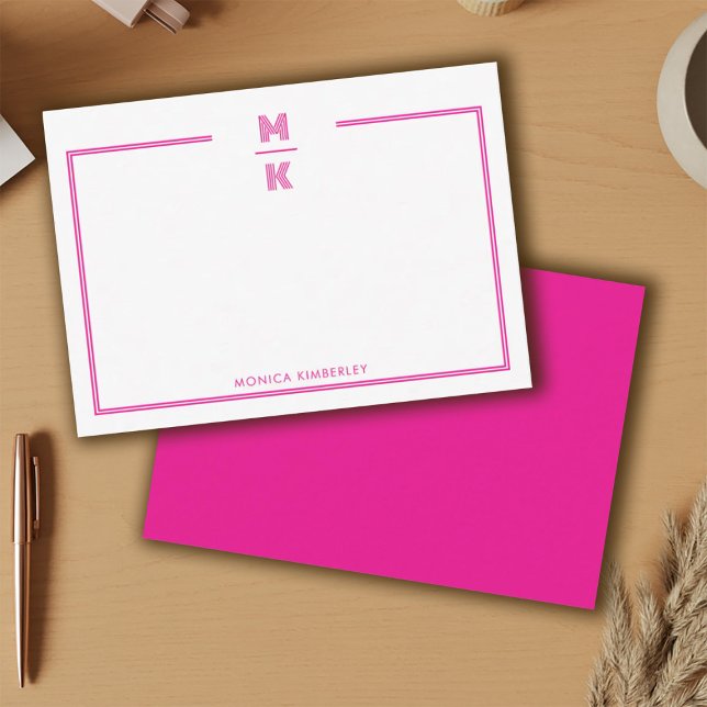 Minimalist Pink Two Border Monogram Note Card Anteckningskort (Minimalist Pink Two Border Monogram Note Card)
