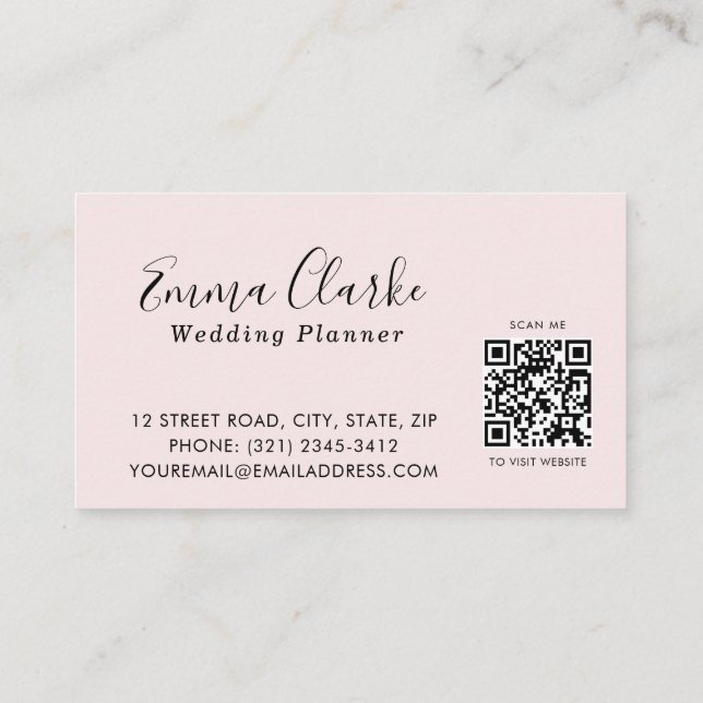Minimalist Pink Wedding Scan Code Business Card Visitkort (Baksida)