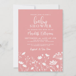 Minimalist Pink Wildflower Baby Shower Inbjudningar