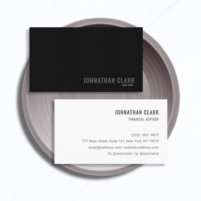 Minimalist Pinstripe Black & White Business Card Visitkort (Skapare uppladdad)