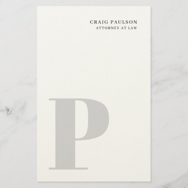 Minimalist Plain Modern Grey Monogram Name Title Brevpapper (Framsida)