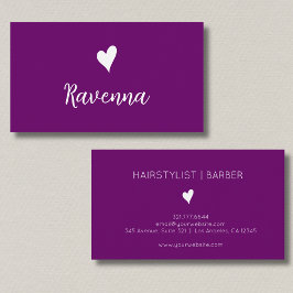 Minimalist Plum Purple White Heart Barber Name Visitkort