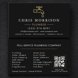 Minimalist Plumber Black Gold QR Code Visitkort