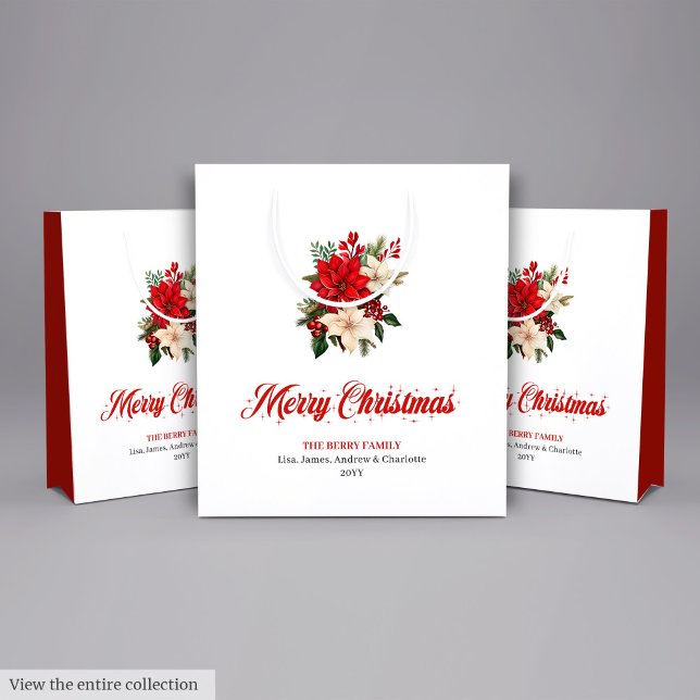 Minimalist Poinsettia Script Font Holiday Gift Bag (Minimalist Poinsettia Script Font Holiday Gift Bag)