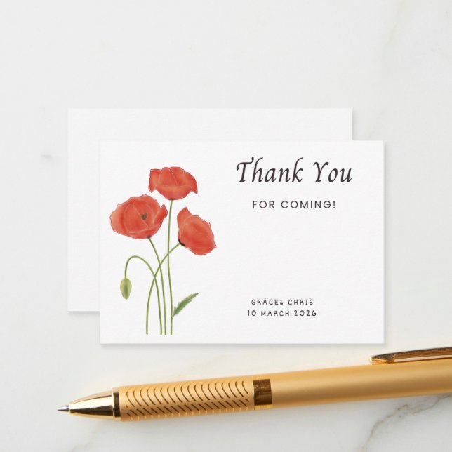 Minimalist Poppy Thank You Note | Customizable Eve Tilläggskort (Fram/Back In Situ)