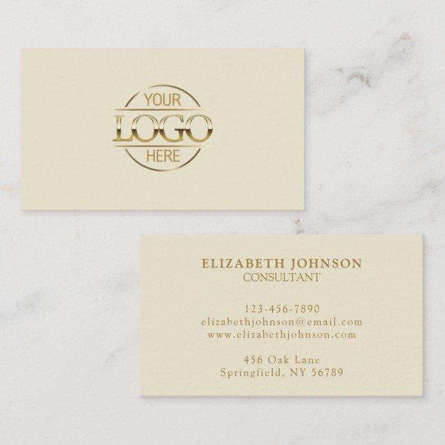 Minimalist Professional Beige Gold Company Logo Visitkort (Fram/baksida)