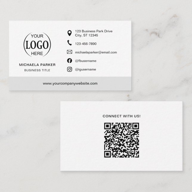 Minimalist Professional Company Logo QR Code Visitkort (Fram/baksida)