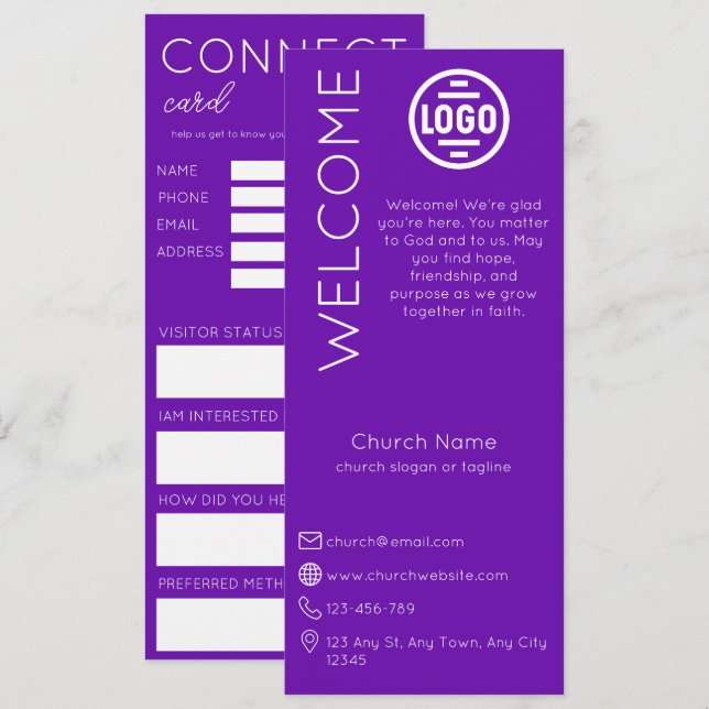 Minimalist Purple Church Connection Card Inbjudningar (Fram/baksida)