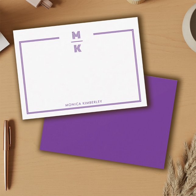 Minimalist Purple Two Border Monogram Note Card Anteckningskort (Minimalist Purple Two Border Monogram Note Card)