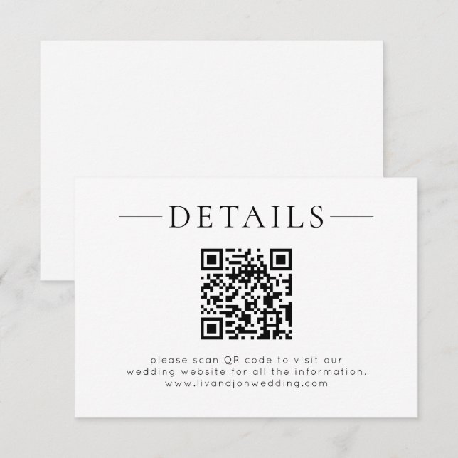 Minimalist QR Code Black White Wedding Details Tilläggskort (Fram/baksida)
