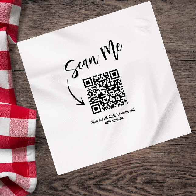 Minimalist QR Code Scan Me Restaurant Custom Pappersservett (Minimalist restaurant napkin with Scan Me QR code design.)
